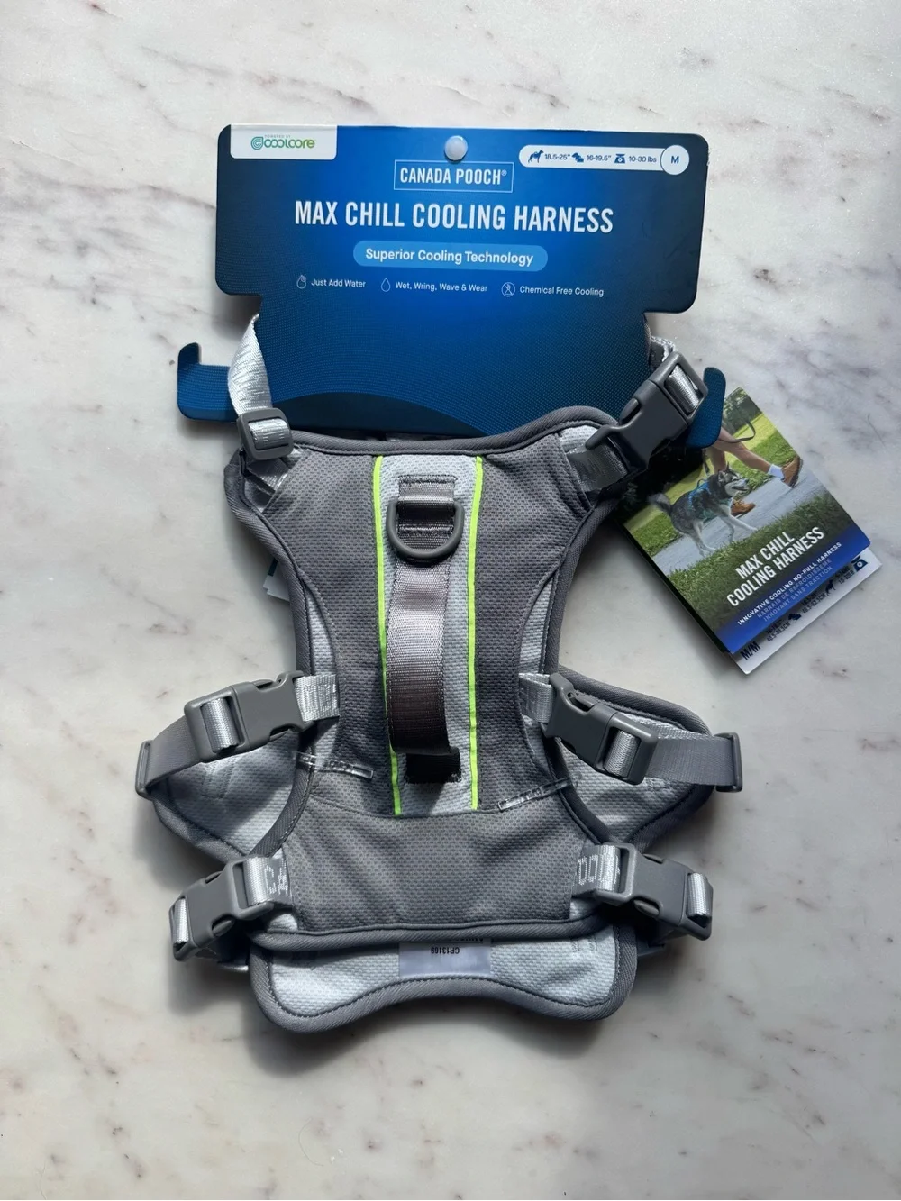 Canada Pooch Max Chill Cooling Harness for Dogs - Gray with Neon Trim - Size M